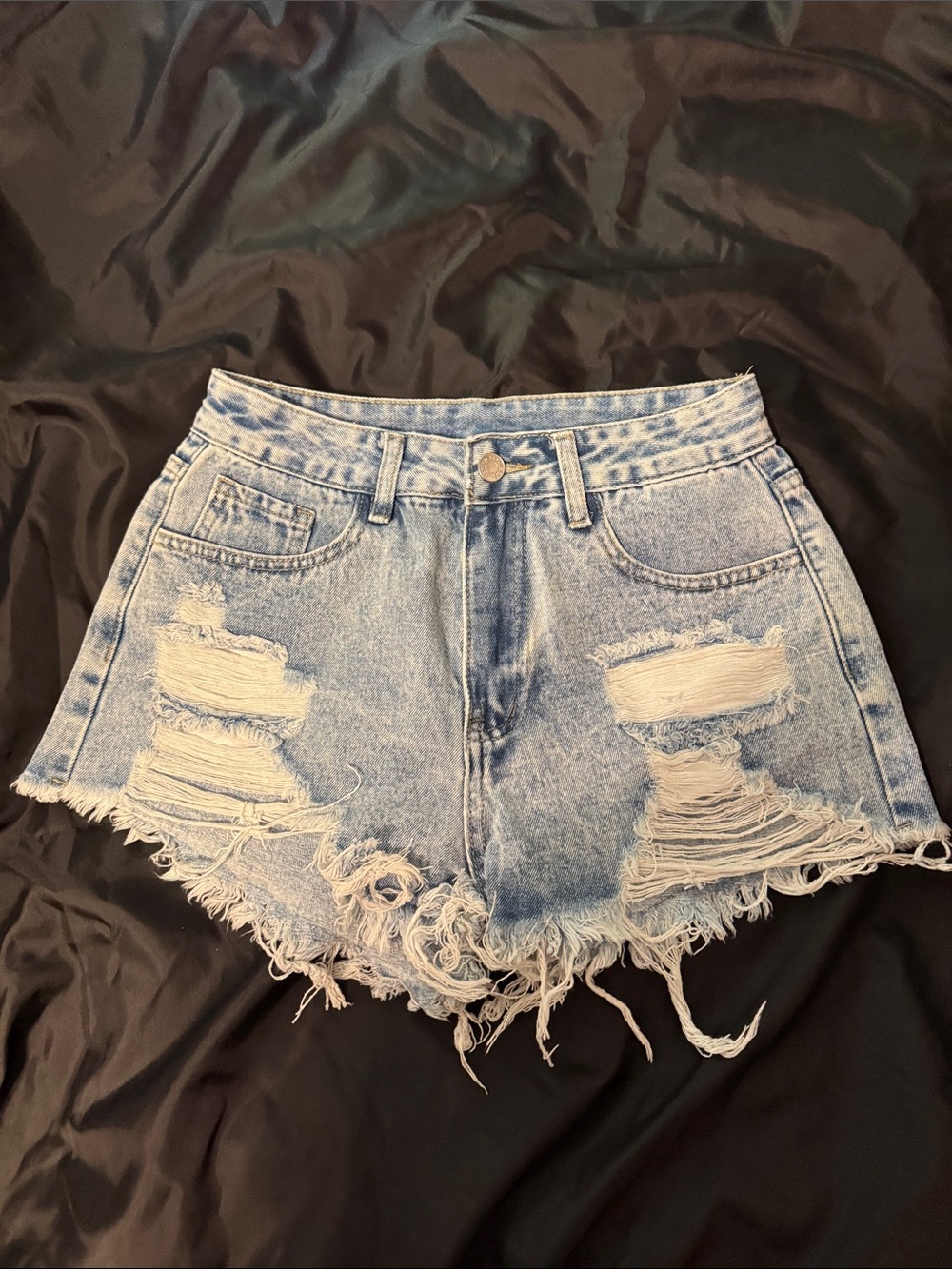 SHEIN Light Blue Distressed Denim Shorts